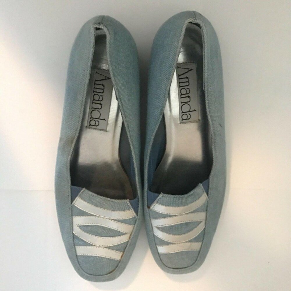 Amanda Womens Blue Silver Loafers Denim Fabric Upper Slip-Ons Size 10W